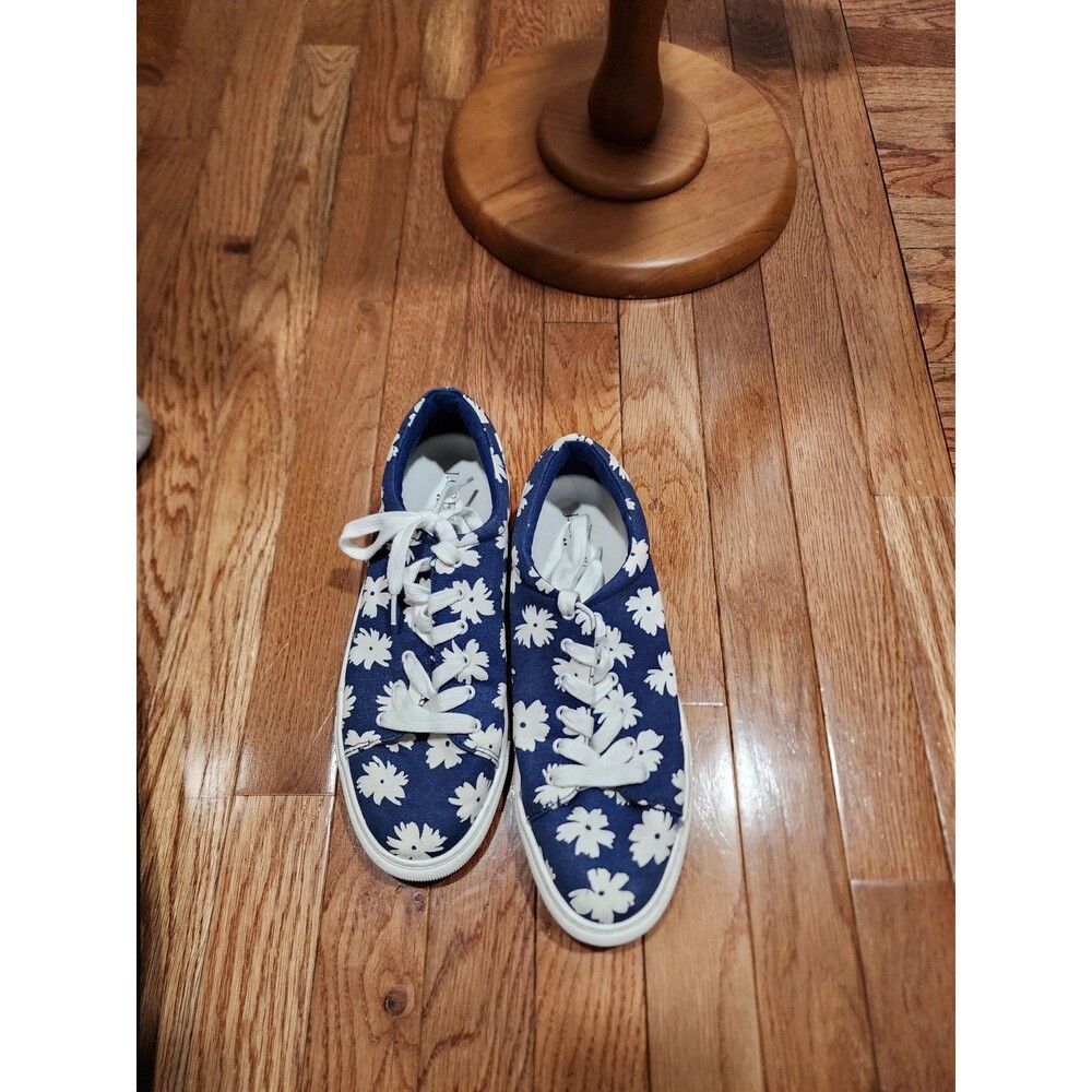 J. Crew Blue and White Floral Slide Loafers Slip Ons Skate Shoes 9 Excellent